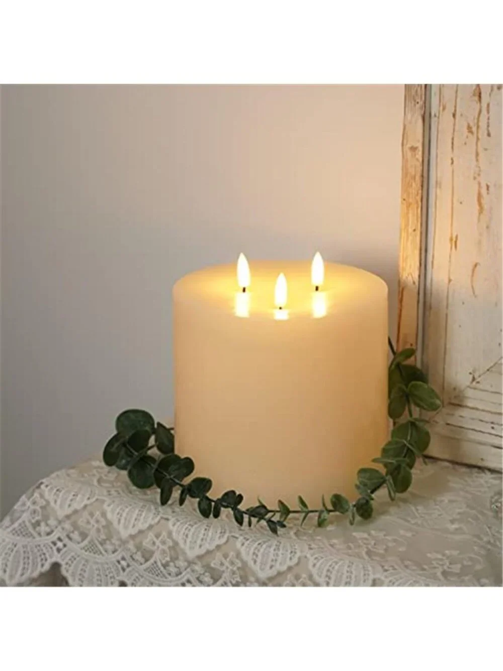 Large Flameless LED Pillar Candle Real Wax 3 Wick Remote Timer Battery Operated
